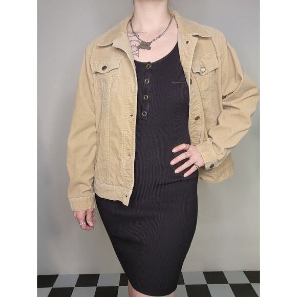 90s Y2k Tan Corduroy Button Up Collared Cotton Light Jacket Sz XL - Picture 3 of 8